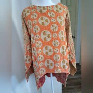 Kantha Quilted Reversable Boho Chic Orange and Tan Women's Tunic One Size